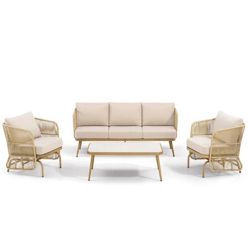 Pocassy Patio 3-Seat Sofa Glider Chair with Coffee Table