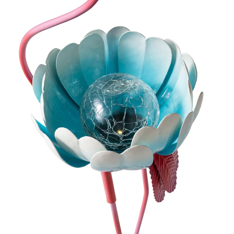  Glitzhome 26.25"H Standing Flamingo Solar Lighting Metal Statue for Outside Patio Lawn Balcony Backyard Decorations