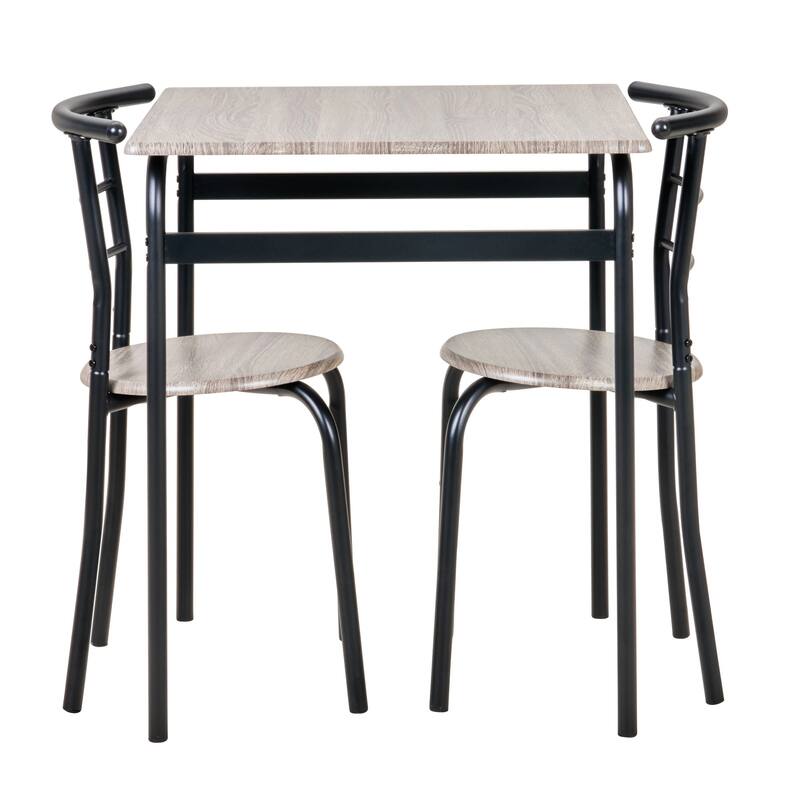 VECELO 3-Piece Compact Dining Set Space Saving 26.4" Square Table & Nesting Chairs Black Curved Frame & Round Back Chairs
