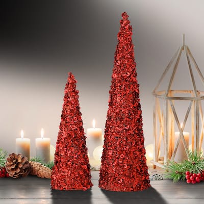 12/18" Glamour Sequin Tree Set of 2