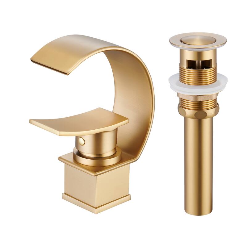 Mondawe Luxury C-Shape Arc Waterfall Spout Single Handle 8 inch Widespread Bathroom Sink Faucet With Pop-up Drain in Matte Black