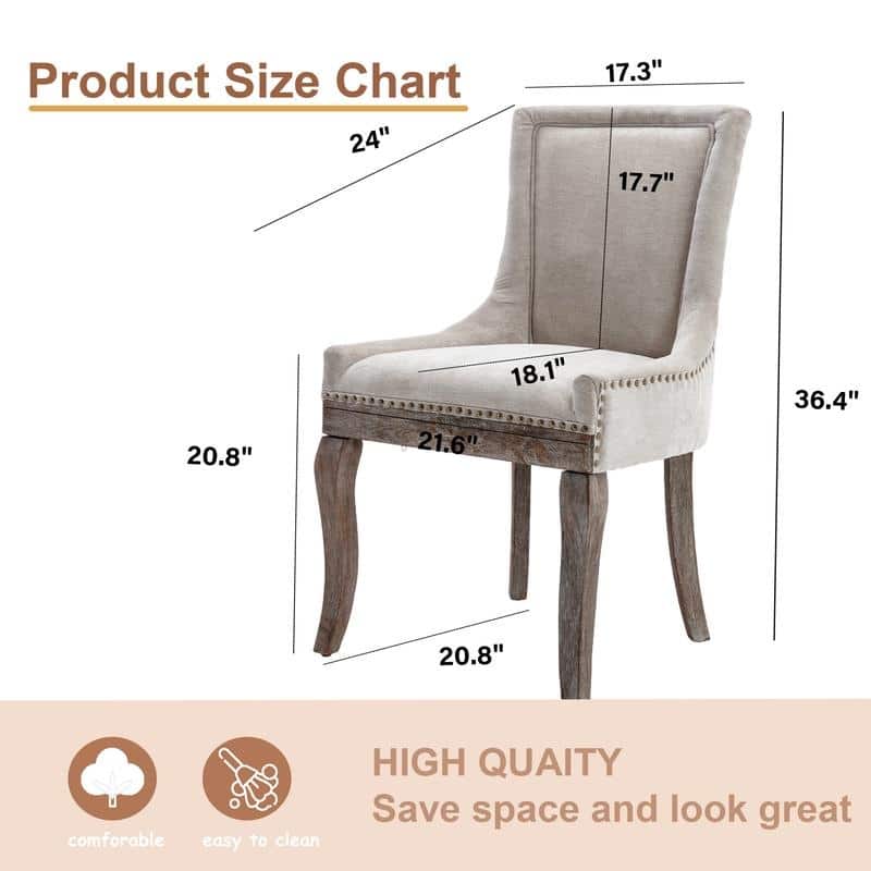 Thickened Side Dining Chair with Solid Wood Legs Set of 2