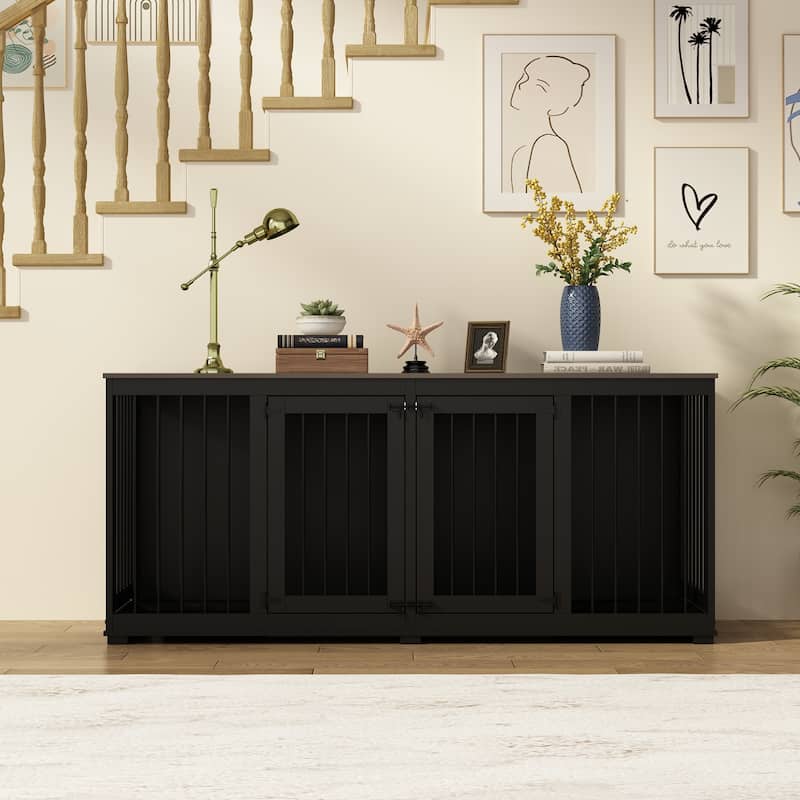 70.9" Modern Home Collection Dual Door Dog Kennel Available in Elegant