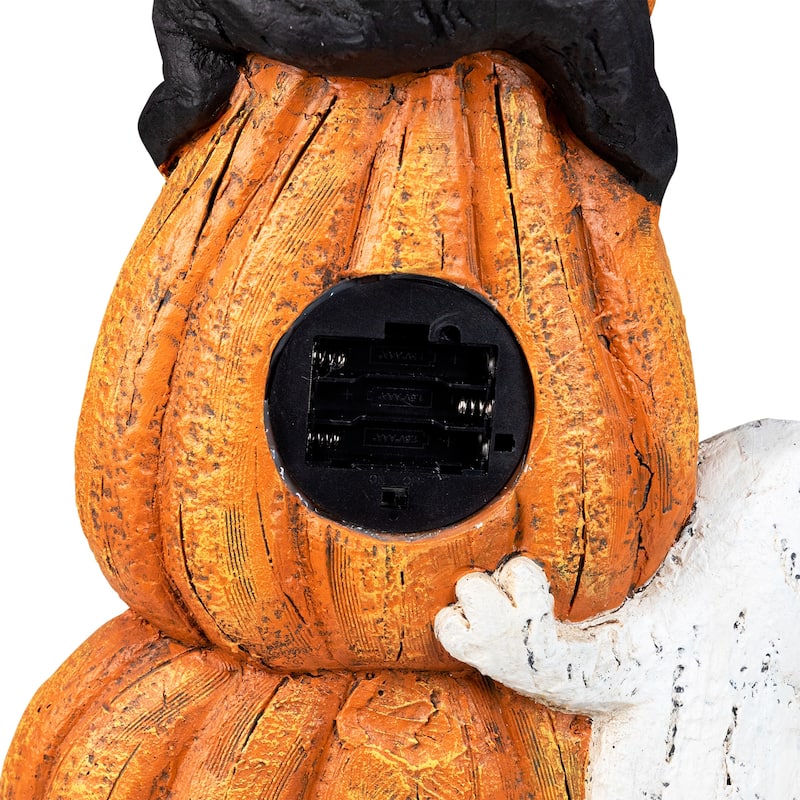 Lighted Stacked Jack-O-Lanterns with Ghost and Black Cat Halloween Decoration - 20" - LED Clear Lights