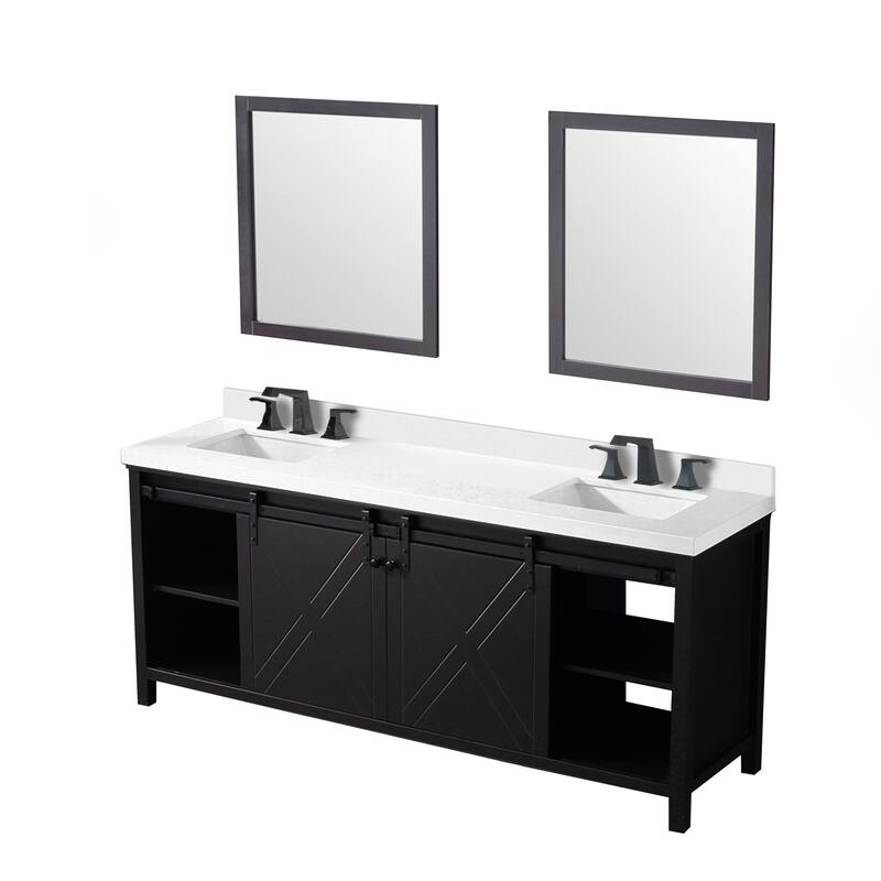 Marsyas 80 in W x 22 in D White Double Bath Vanity, Grey Quartz Countertop, Faucet Set and 30 in Mirrors