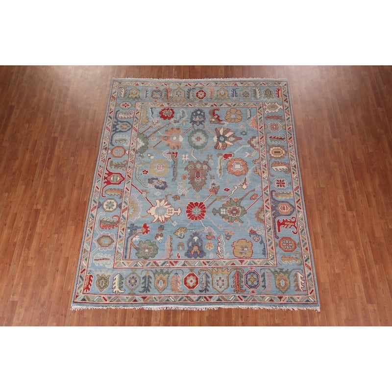 Blue Light Oushak Oriental Area Rug Handmade Wool Carpet - 8'0"x 10'0"