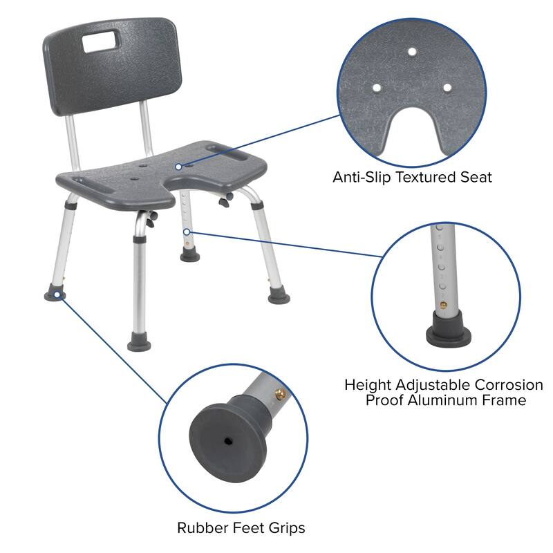 Tool-Free 300 Lb. Capacity, U-Shaped Adjustable White Bath & Shower Chair