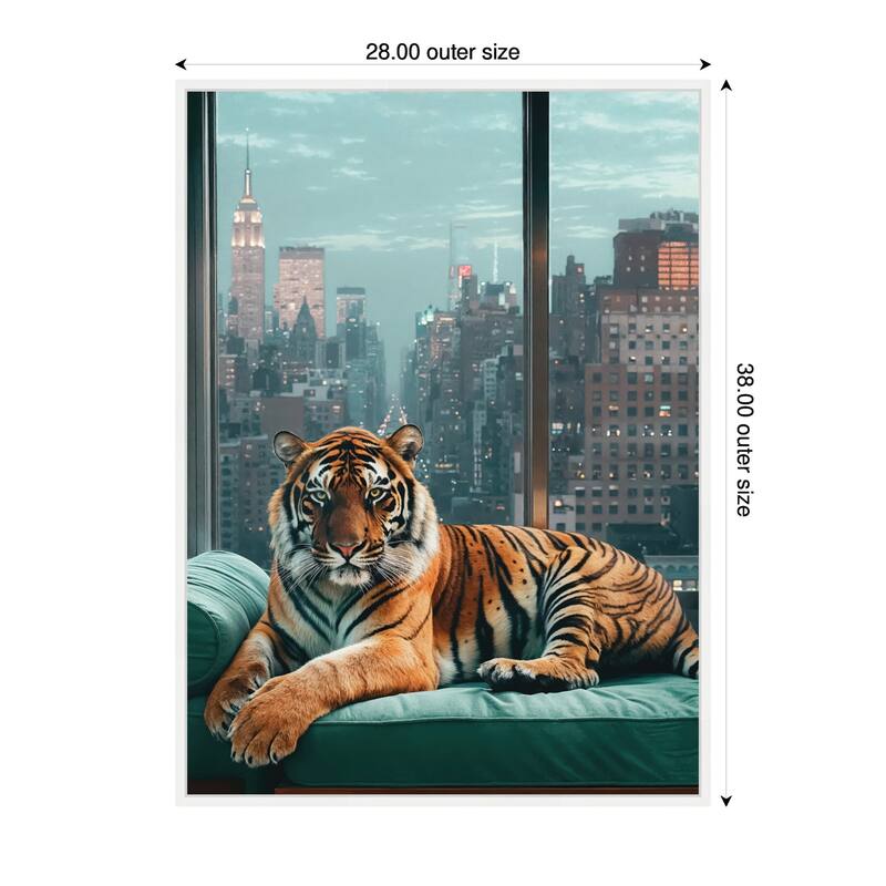 Kate and Laurel Sylvie Graceful Tiger in New York Framed Canvas by Michael Schauer