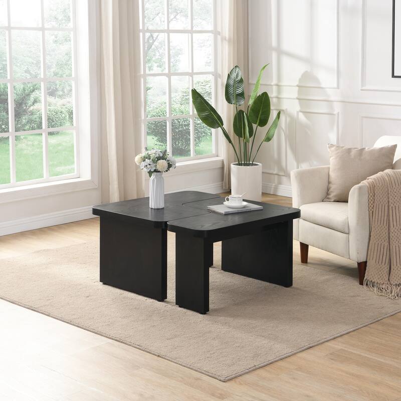 Rectangle Wood Detachable Coffee Table, Single L Shape Farmhouse Coffee Table