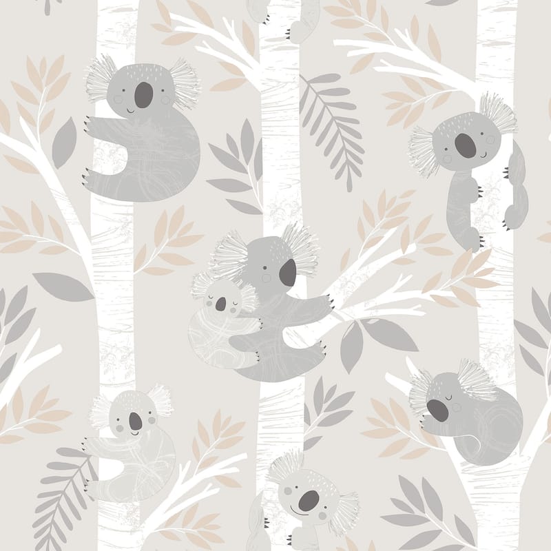 Galerie Wallcoverings Tiny Tots 2 Koalas Non-woven Glittery Wallpaper Roll - 33 feet x 21 inches - Greige/Tan/Glitter