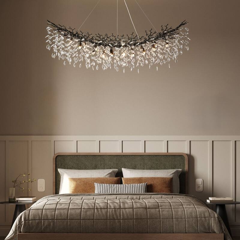 Modern Branch Crystal Linear Chandelier, 1100-1830mm Dining Pendant Light