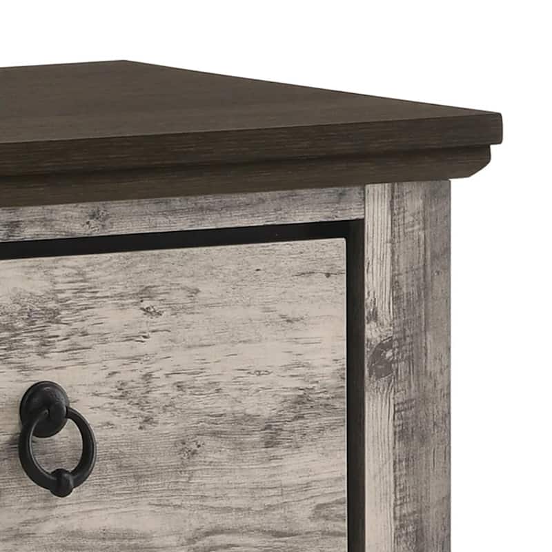 Elaya Nightstand with 2 Drawers, Black Metal, Weathered Gray Wood