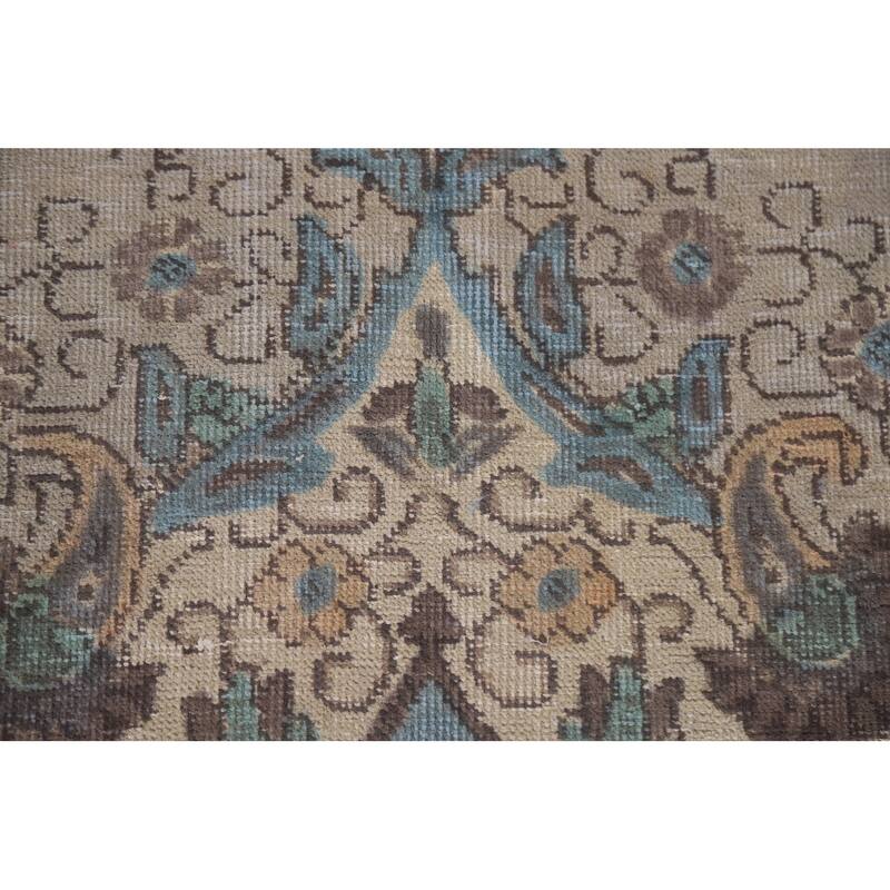 Hand Knotted Oriental 100% Wool Carpet Traditional Floral Beige & Ivories Tabriz Area Rug - 9' 5'' X 6' 5''