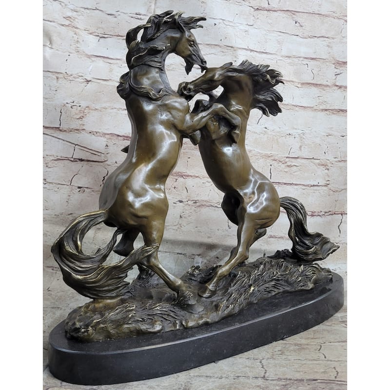 Dueling Stallion Horses Rearing Horse Bronze Statue Sculpture Decor Marble Base Original