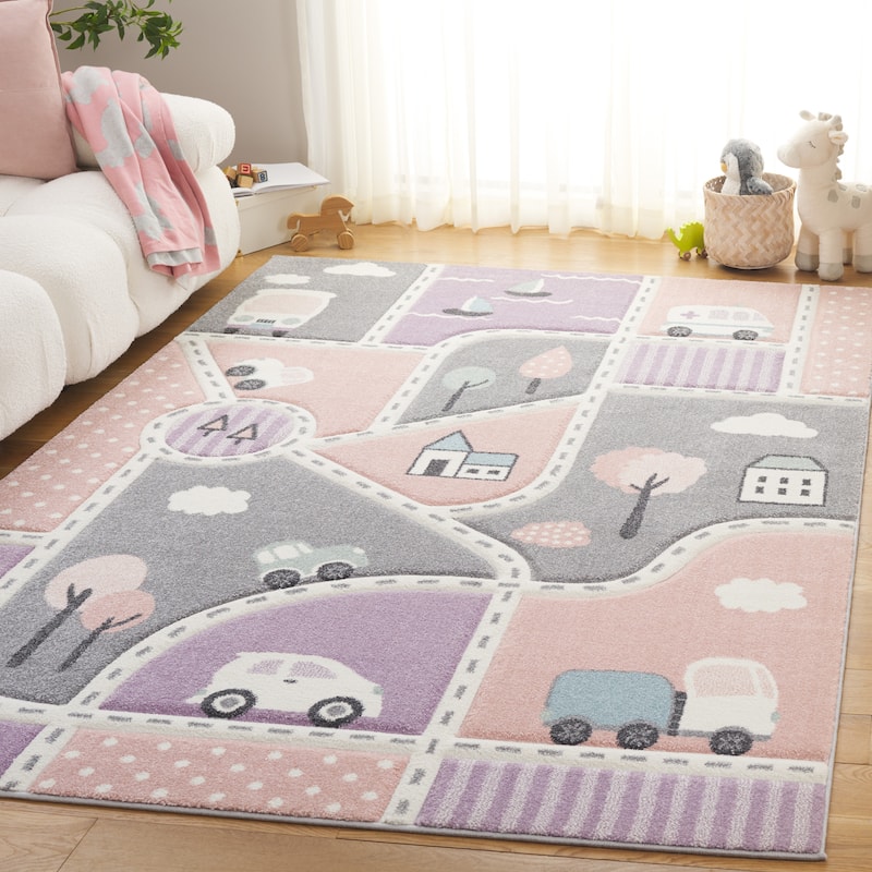 SAFAVIEH Carousel Kids Mihaila Neighborhood Rug - 8' x 10' - Grey/Pink - Rectangle