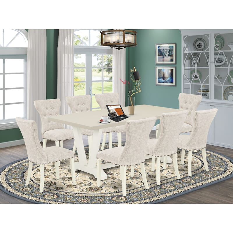 East West Furniture Dining Set- a Rectangle Dining Table and Doeskin Linen Fabric Parson Chairs, Off-White(Pieces Options) - V027GA235-9
