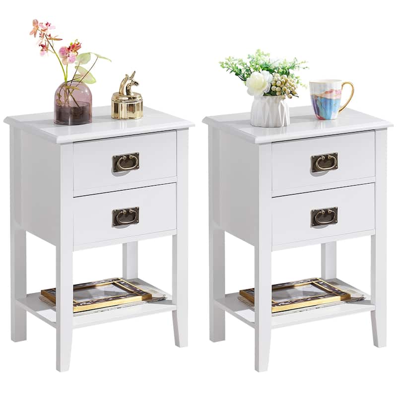 Javlergo Wood Nightstand with 2-Drawer and Storage Shelf, Set of 2