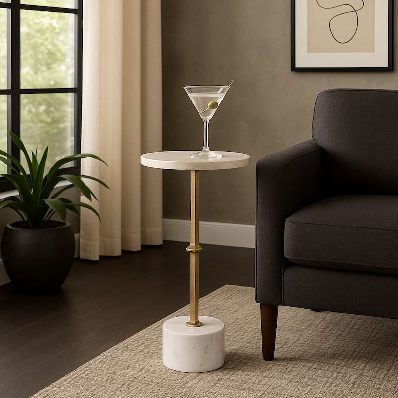 Metal Side Table Modern Slim Base Round Top Cocktail Accent - 24" Gold - 24.0"