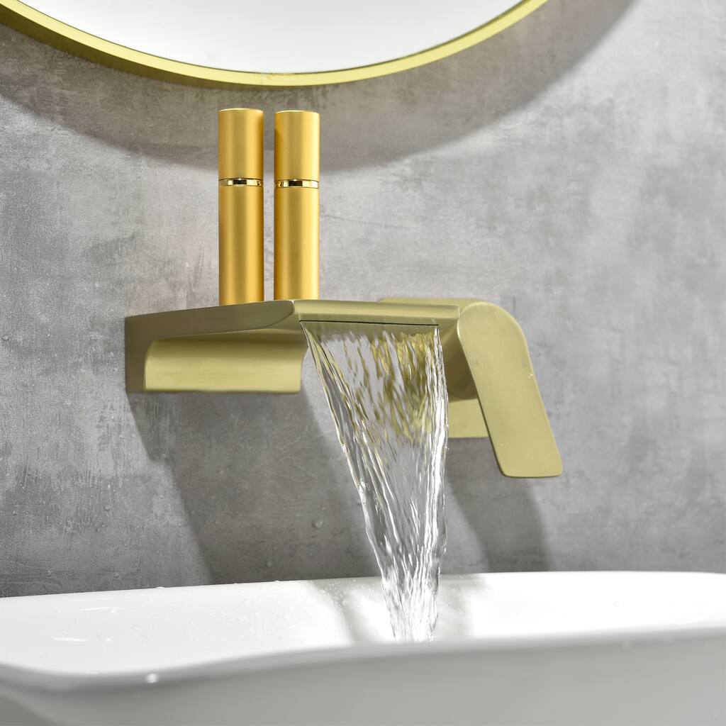Topcraft Brushed Gold 1-Handle Wall-Mount Bathroom Sink Faucet
