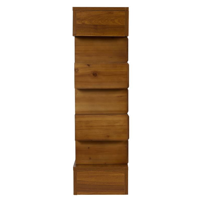 Geometric Block Stacked Wood Console Table with Warm Natural Finish