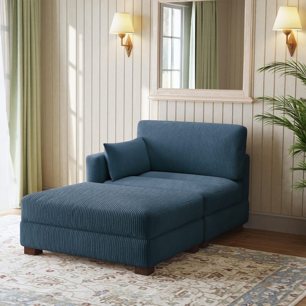 Modern Corduroy Upholstered Sectional Chaise Lounge with Ottoman