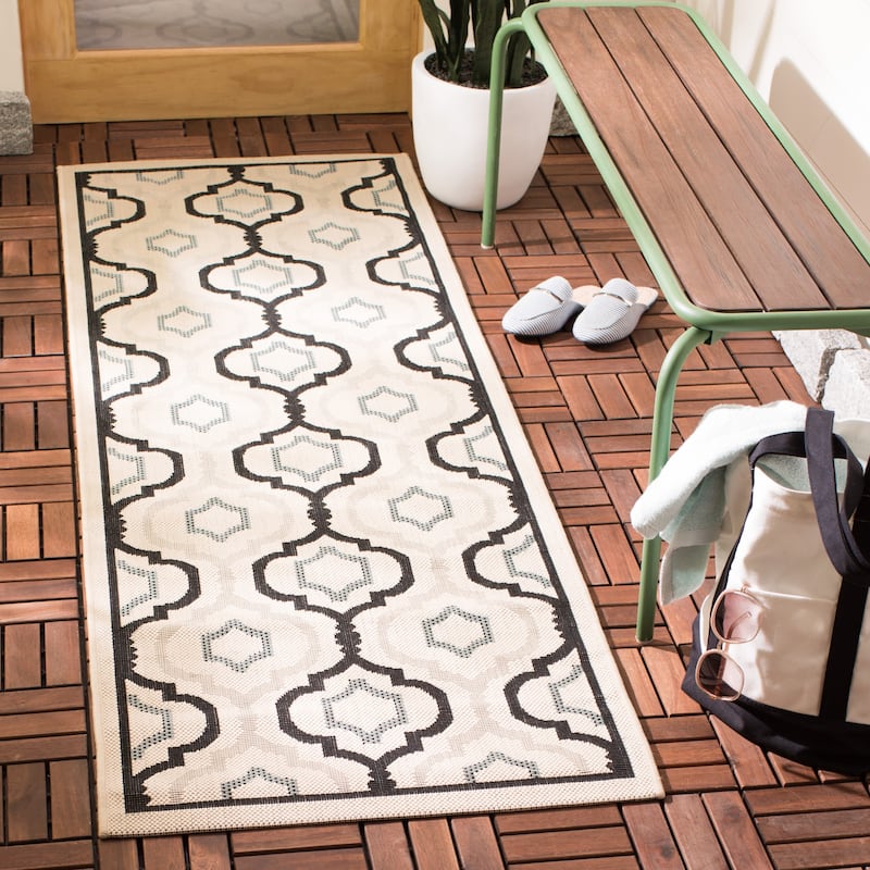 SAFAVIEH Courtyard Oyvor Indoor/ Outdoor Waterproof Patio Backyard Rug - 2'3" x 12' Runner - Ivory/Black