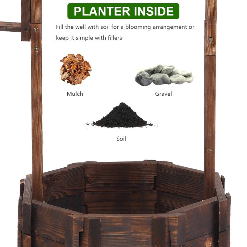 Outdoor Decoration Wooden Wishing Well Flowerpot
