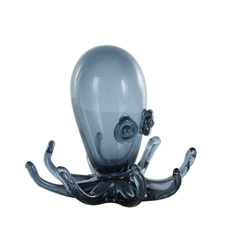 Glass Octopus Cute Ombre Decorative Sculpture with Curved Tentacles - Dark Blue - Roche River Decor