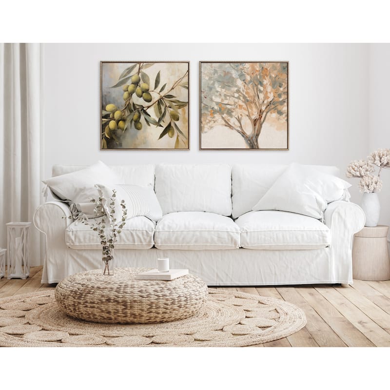 Kate and Laurel Sylvie Beaded Mediterranean Tree Framed Canvas by The Creative Bunch Studio