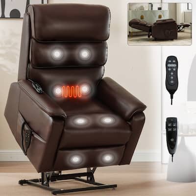 Dual Motor Power Lift Recliner Chair for Elderly, Leatheraire Lay Flat Lift Recliner Chair with Power-Remote, Heat and Massage