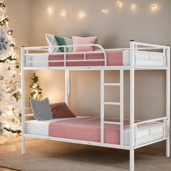 slide 2 of 12, Twin Over Twin Metal Bunk Bed White