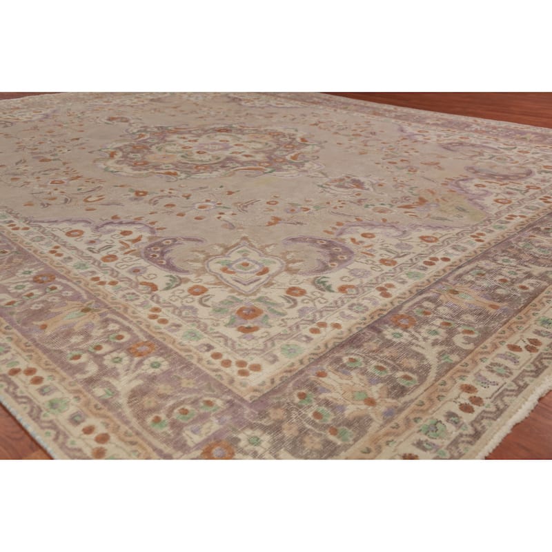 Tabriz Persian Vintage Area Rug Handmade Traditional Wool Carpet - 9'10" x 12'6"