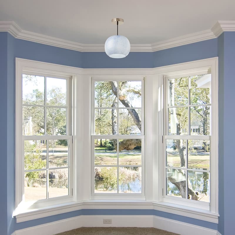 Marina River of Goods Nickel Metal and White/Blue Glass 9.8-Inch Pendant Light with Adjustable Hanging Cord