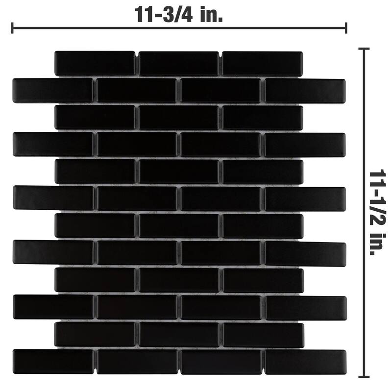 Merola Tile Metro Brick Subway Matte Black 11-1/2" x 11-3/4" Porcelain Floor and Wall Tile