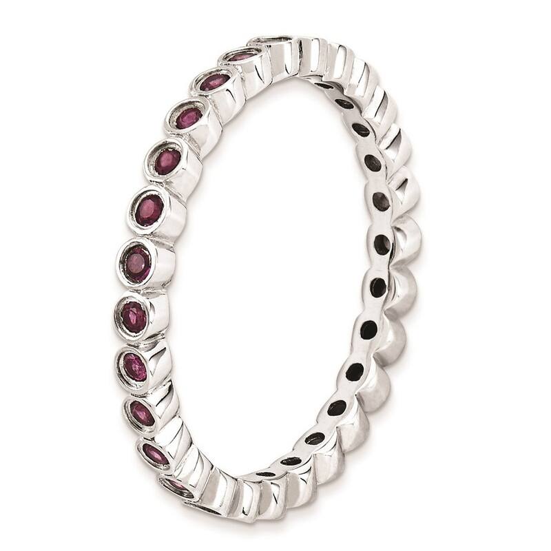 Curata 925 Sterling Silver Bezel Polished Patterned Stackable Expressions Rhodolite Garnet Ring