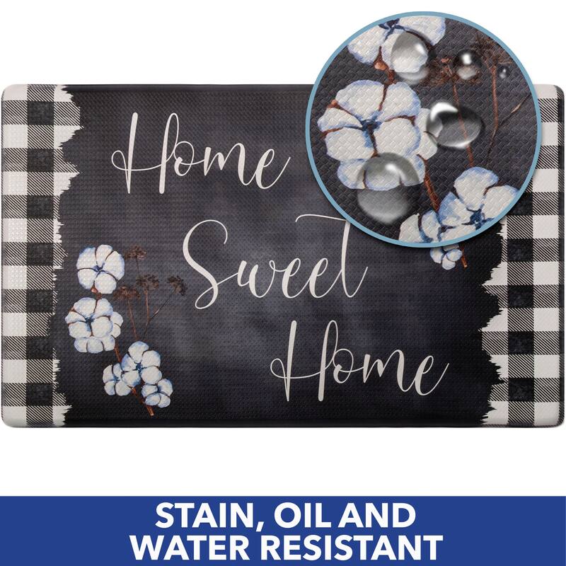 SoHome Cozy Living Home Sweet Home Buffalo Check Border Anti-Fatigue Kitchen Mat, Black/White