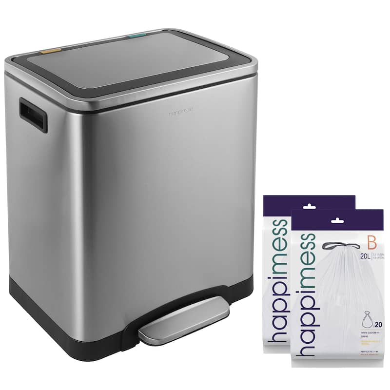 happimess Elmo Rectangular 8-Gallon Double Bucket Trash Can with Soft-Close Lid - Silver
