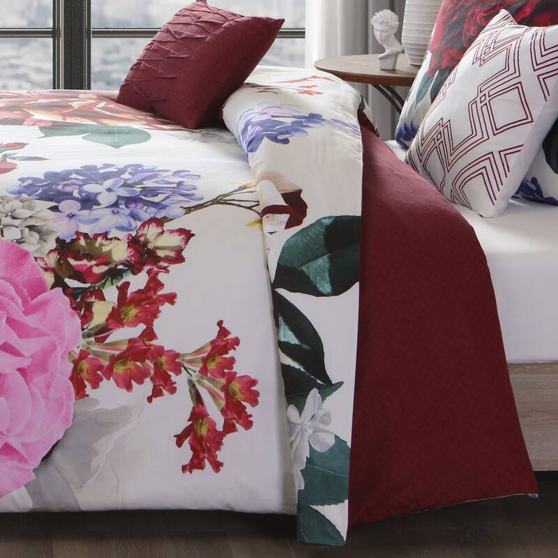Bebejan Magenta Floral 100% Cotton 5 Piece Reversible Comforter Set