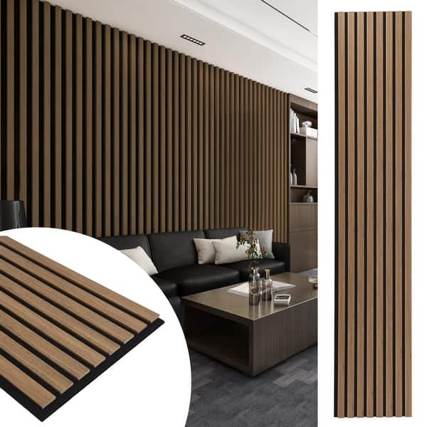 slide 2 of 43, 4 Panels 93"x12" MDF Slat 3D Wall Paneling Cover 31 Sq.Ft. - N/A