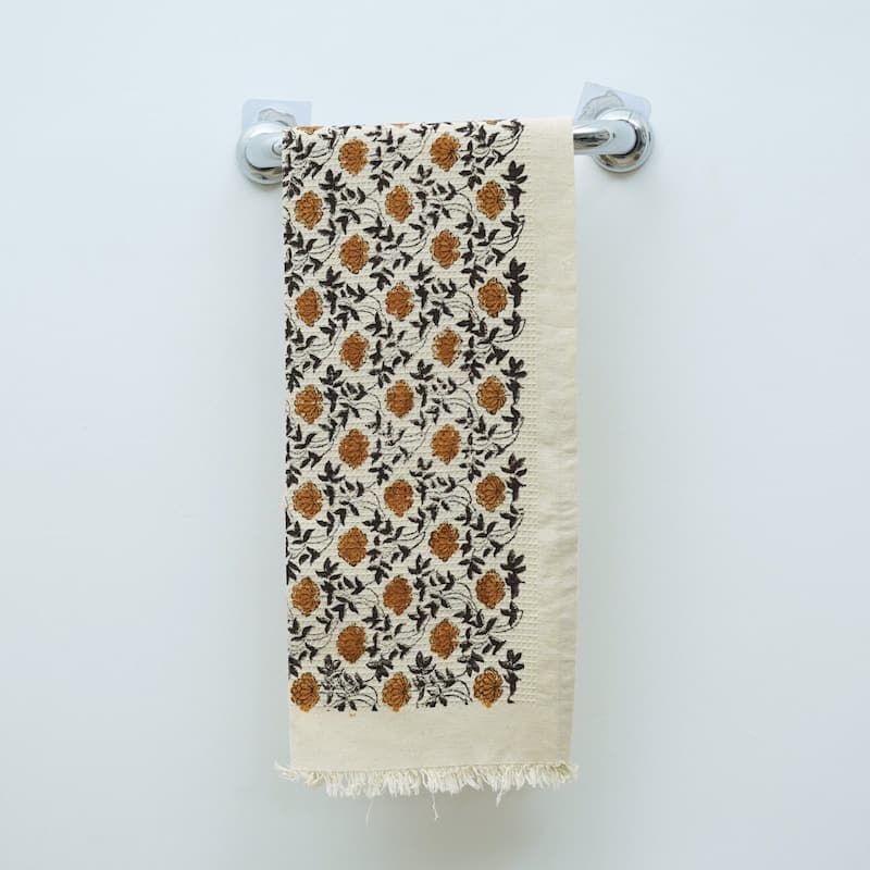 Fabdivine Hand Block Floral Print Waffle Weave Kitchen, Dining Room Use, Gift Hand Towel