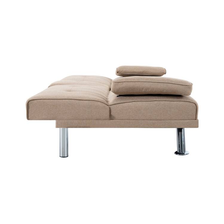 Futon Sofa Bed Couch with Armrest & Cupholders, Faux Leather Sofa Bed Couch Convertible Folding Reclining Small Couch