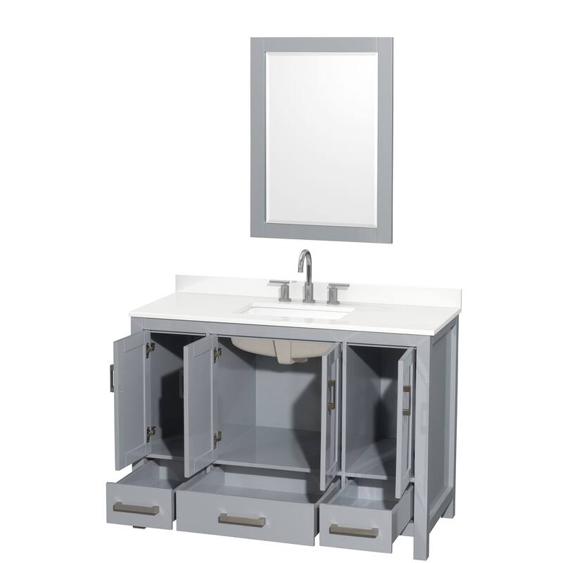 Sheffield 48-inch Single Vanity, 3 Hole Quartz Top, 24-inch Mirror