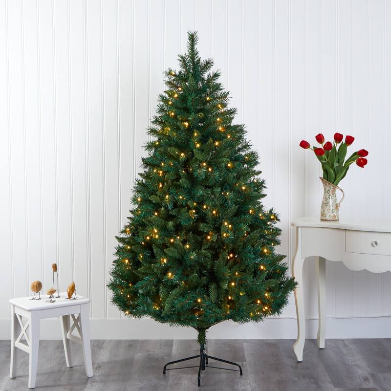 6' Pre-Lit Rocky Mountain Mixed Pine Artificial Christmas Tree, Warm Clear LED Lights - 6 Foot