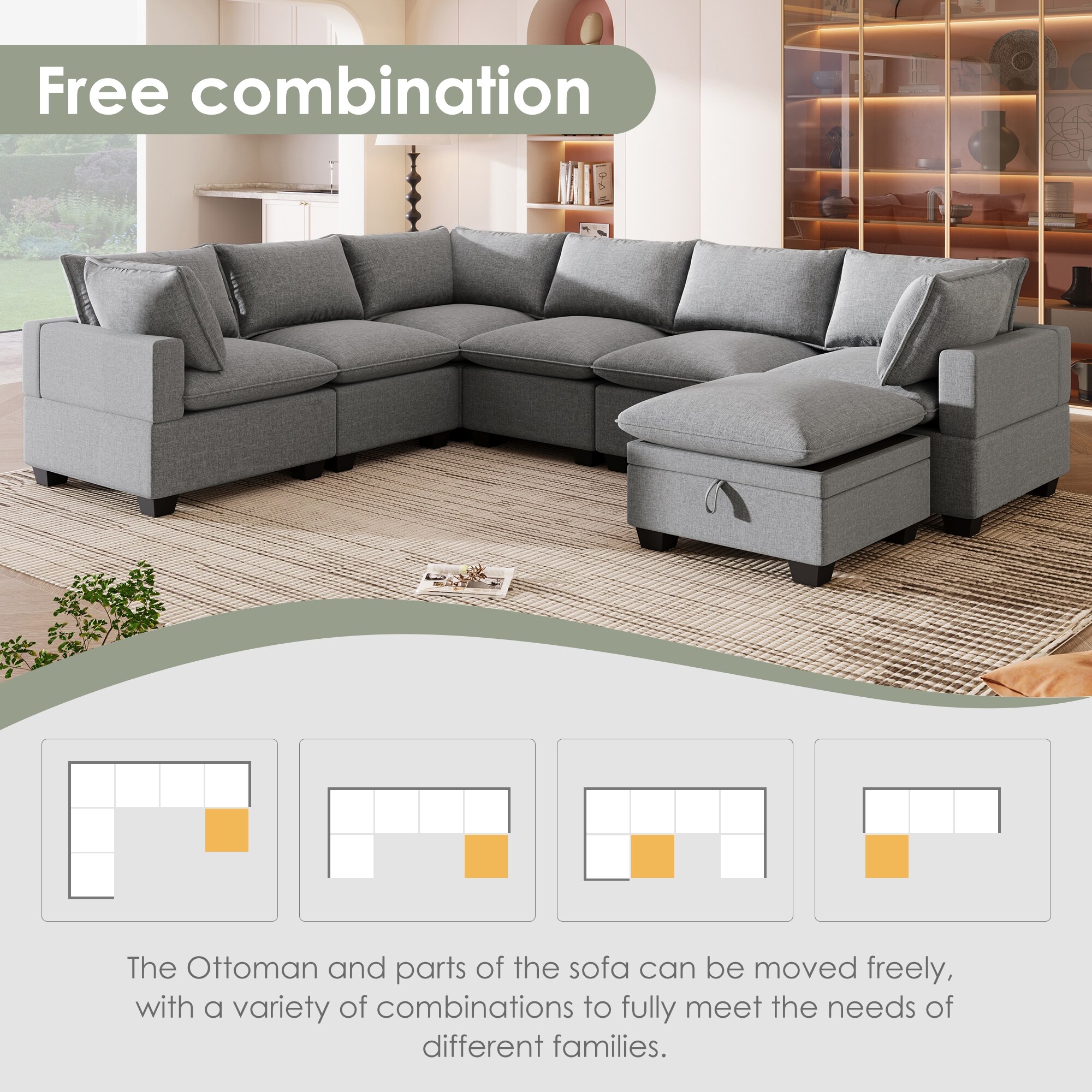 Luxury 7 Seat Sectional Couch Set with 2 Pillows Included