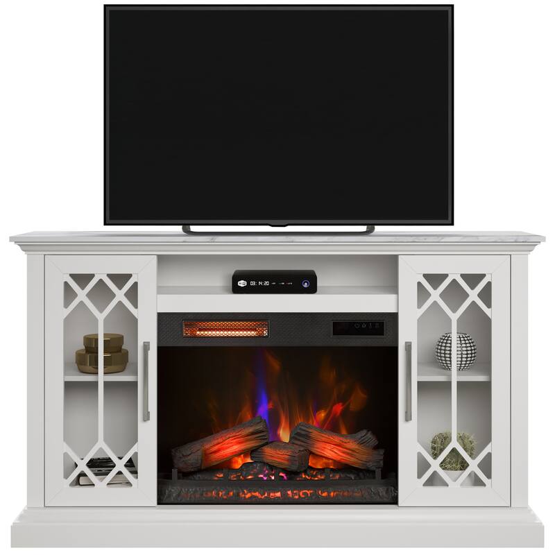 duraflame® Electric Fireplace Media Console for 65 Inch TVs with Glass Doors, Bright White