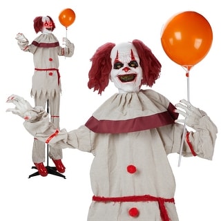 5.7Ft Red Eyes, Voice Control, Joker And Balloon, Halloween Standing Decoration Outdoor