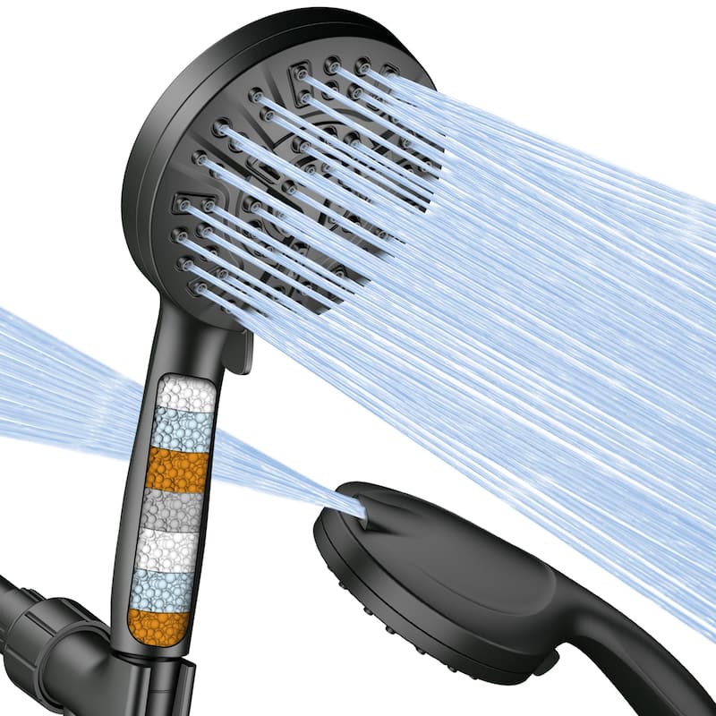 Ray Star Shower Head High Pressure 10-Mode Shower Nozzle - 5"×11" - Black