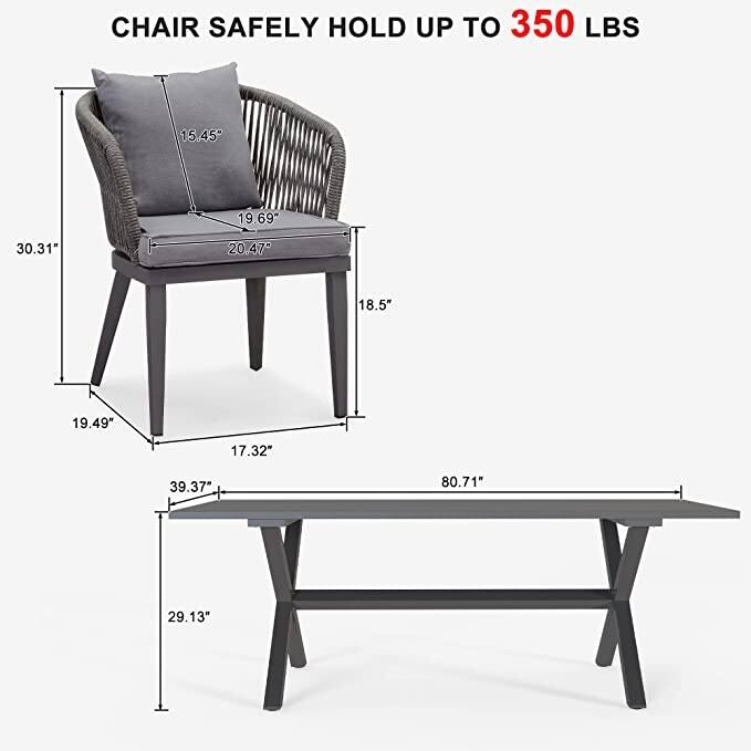 PURPLE LEAF 7-11 Patio Dining Set, Aluminum Frame Table, Wicker Chairs