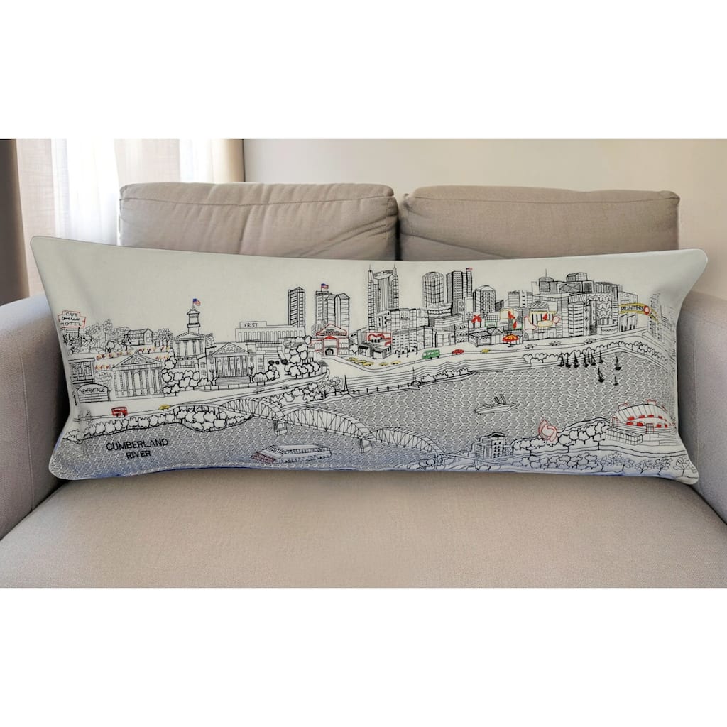 HomeRoots 35" White Nashville Daylight Skyline Lumbar Decorative Pillow