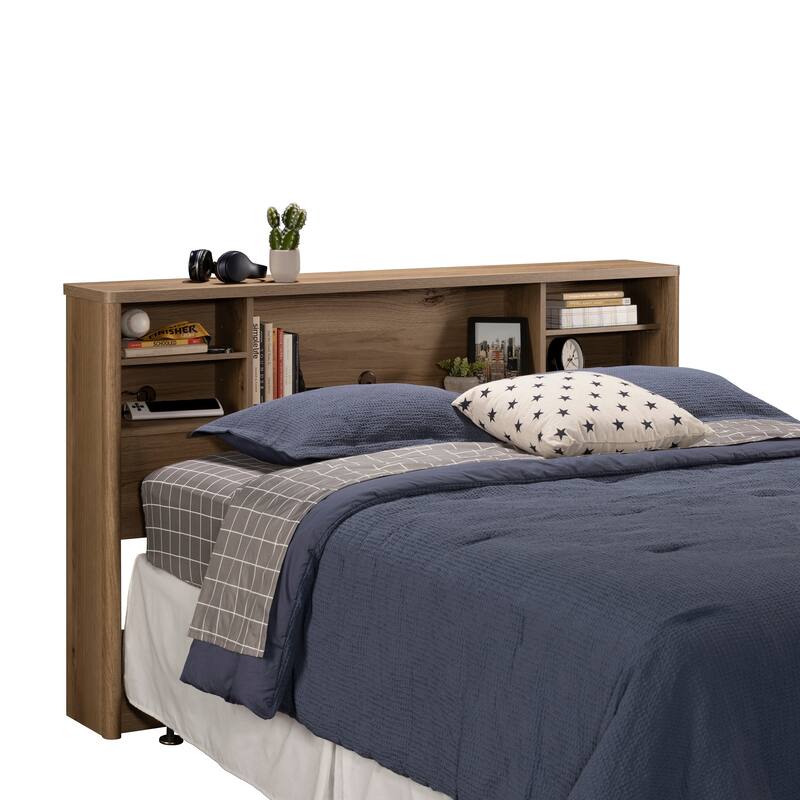 Engineered Wood Vintage Full/Queen Bookcase Headboard with Spacious Storage Cubby